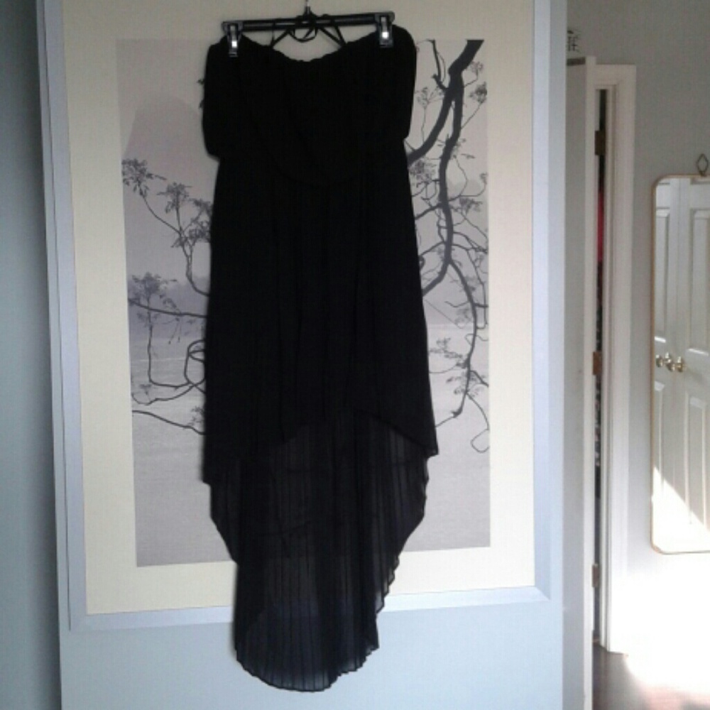 BCBG Black High-low Pleated Halter Dress